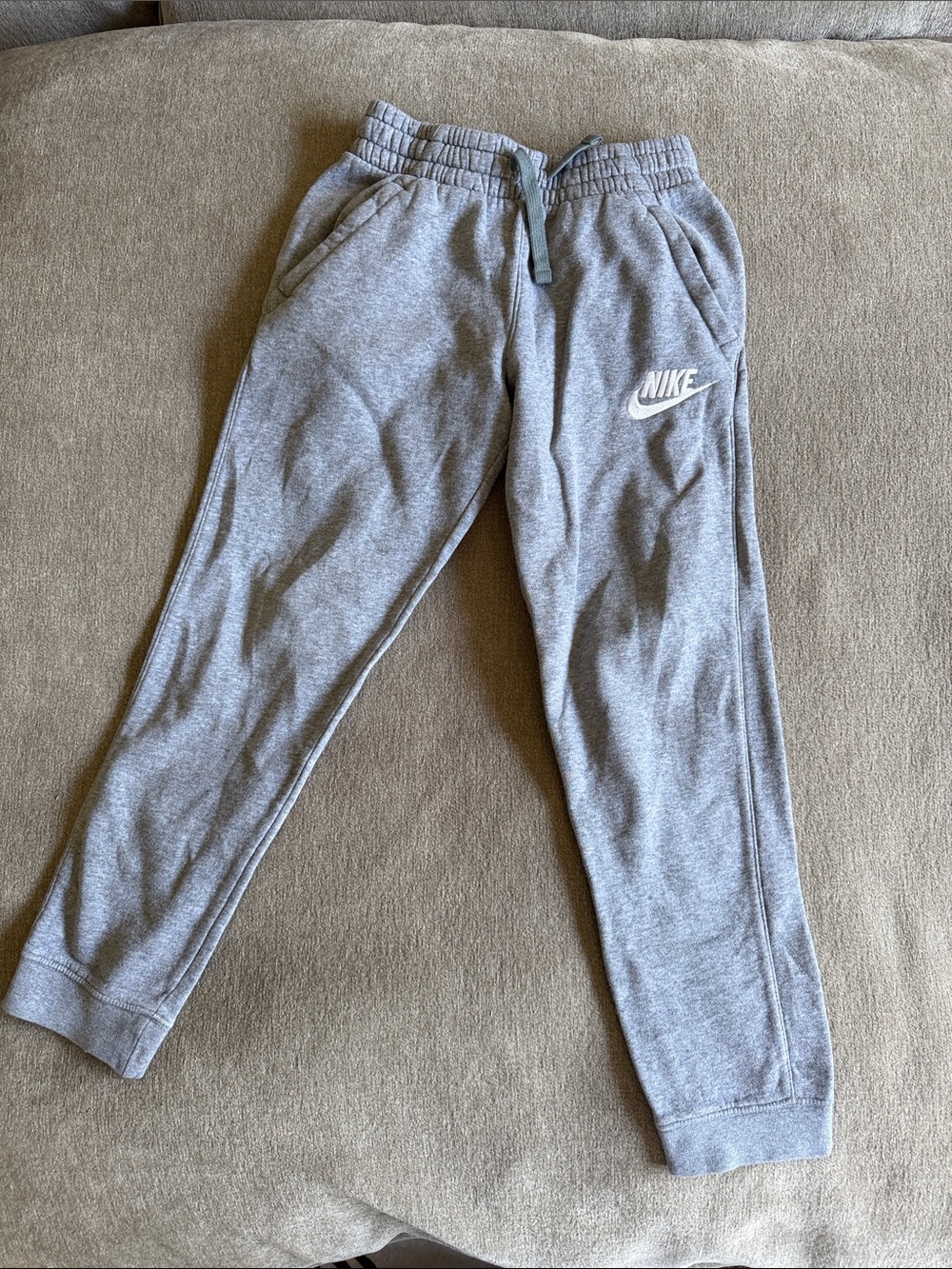 Nike Kids Grey Athletic Joggers with White Logo